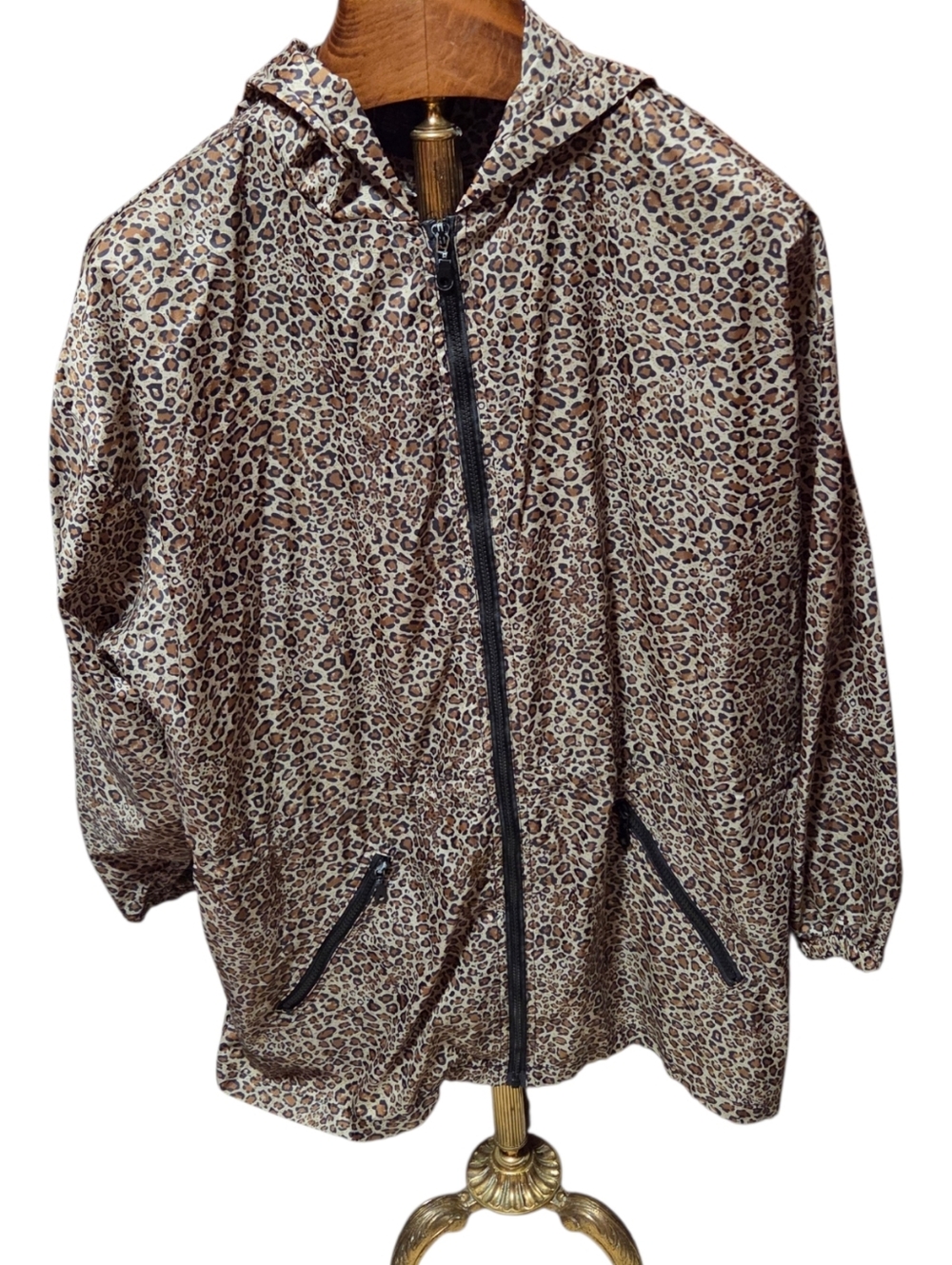 ShedRain Leopard Print Nylon Packable Hooded Rain Lightweight Jacket Size L/XL